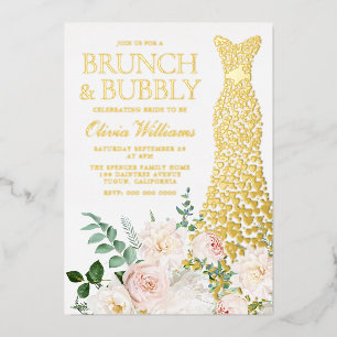 Kleid & Blumen Brunch & Bubbly Brautjungfernparty Folieneinladung