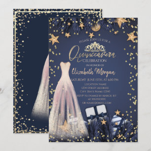 Kleid, Branchen, Diamanten Navy Blue Quinceañera Einladung