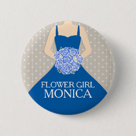 Kleid des königlichen Blaus des Blumenmädchens Button