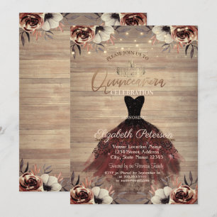 Kleid, Diadem, Lichter Rosen Holz Quinceañera Einladung
