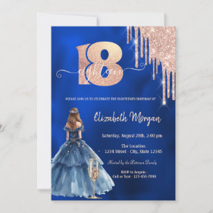 Kleid Glittertropfen Glas Blau 18. Geburtstag Einladung