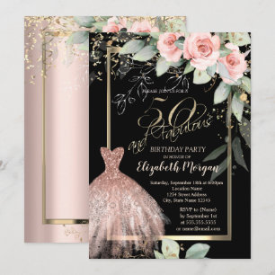Kleid, Konfetti-Rosen Rosen-Gold 50. Geburtstag Einladung