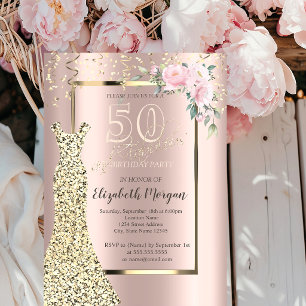 Kleid mit goldenen Pailletten, Blume Roségold 50.  Einladung