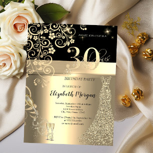 Kleid mit goldenen Pailletten Glasblumen 30. Gebur Einladung