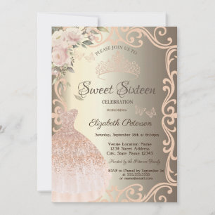 Kleid Rahmen Blumen Glitter Schmetterlinge Sweet 1 Einladung
