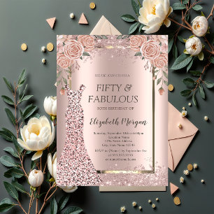 Kleid Rose Gold Glitter Konfetti Blumen 50. Einladung
