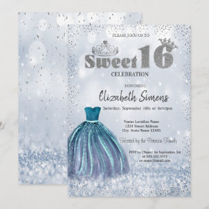 Kleid, Tiara Confetti Prinzessin Bokeh Sweet 16 Einladung