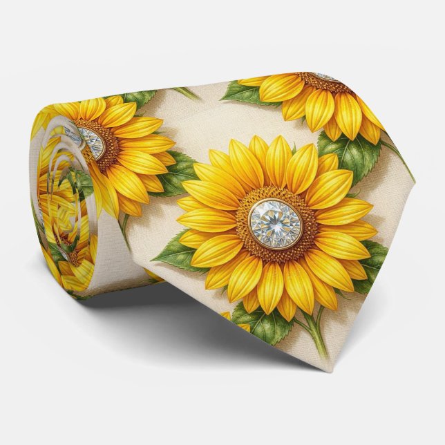 Kleide dich lässig | Sonnenblumen und Diamanten Krawatte (Gerollt)