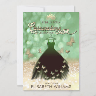 Kleider für den grünen Schmetterling Quinceañera Einladung