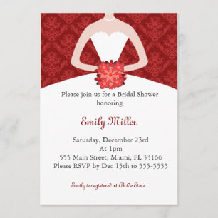 Kleidereinladungs-Brautparty-Rot-Damast Einladung