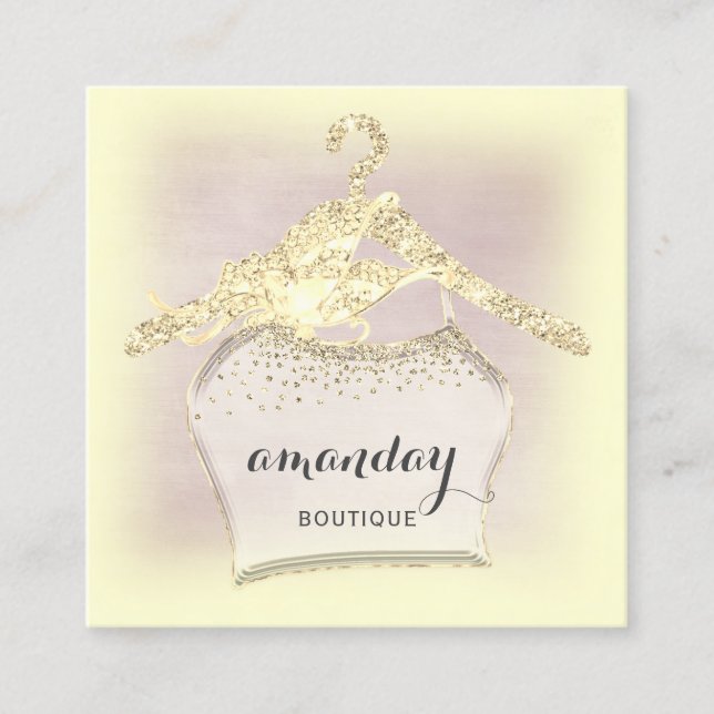 Kleiderhanger Kleid Mode Shop Gold Diamant Quadratische Visitenkarte (Vorderseite)