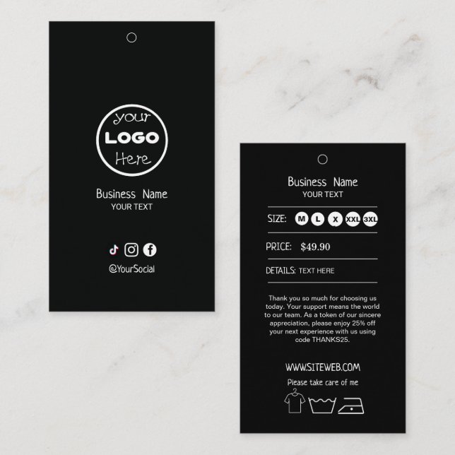 Kleiderhängeschild mit Preis & Logo | doppelseitig Visitenkarte (Vorne/Hinten)