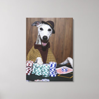 Kleiderhund am Spieltisch Leinwanddruck