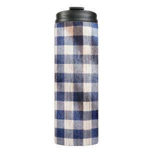 Kleiderstoff aus blauem Gingham, Stoffgewebe aus S Thermosbecher