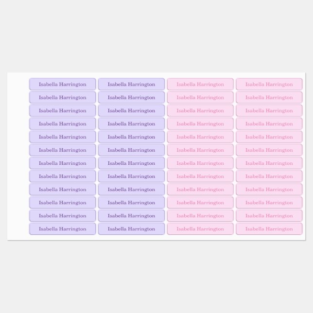 Kleidung aus rosa/Lila Individuelle Name Etiketten (Blatt)