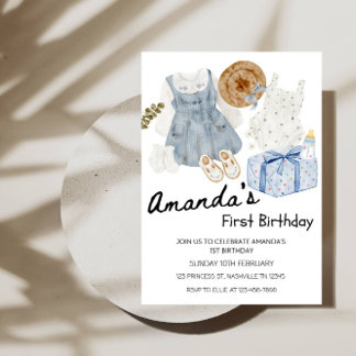 Kleidung für Baby Mädchen & Geschenkbox zum 1. Geb Einladung