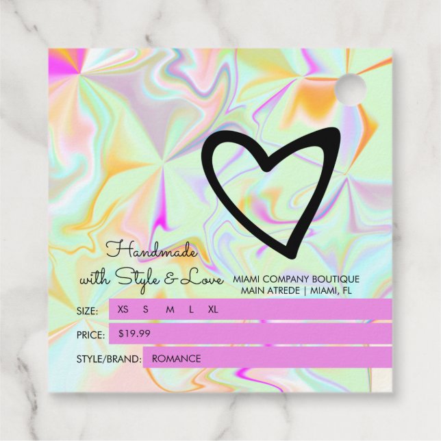 Kleidungsgröße der Boutique im Irisierenden Maßsta Geschenkanhänger (Rückseite)