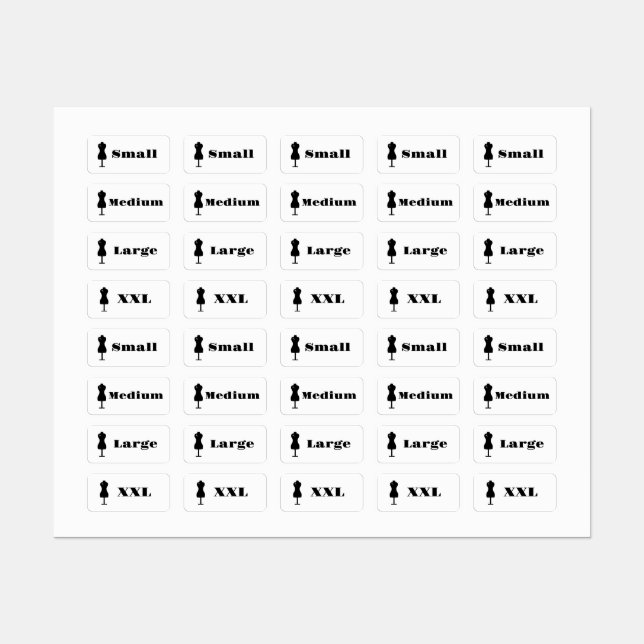 Kleidungsgröße Etiketten (Blatt)