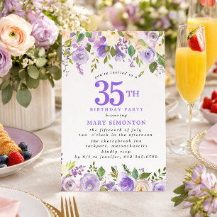 KLEIN 35. Geburtstagsfeier Lila Rosen Blumenstrauß Einladung