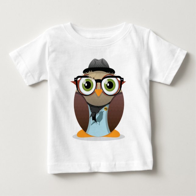 Klein Gedrucktes der Hipster-Eule Baby T-shirt (Vorderseite)