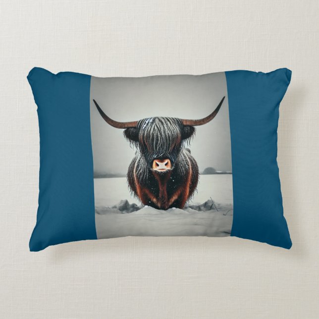 klein kussen met longhorn en petrolkleur dekokissen (Vorderseite)