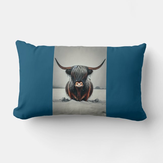 klein kussen met longhorn met petrolkleur lendenkissen (Vorderseite)