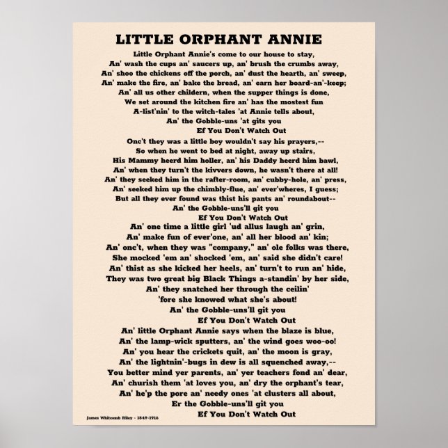 KLEIN ORPHANT ANNIE POEM POSTER (Vorne)