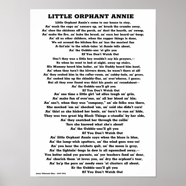 KLEIN ORPHANT ANNIE POEM POSTER (Vorne)