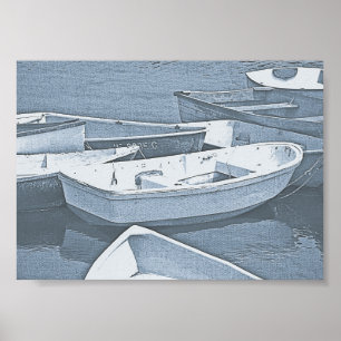 Kleinboote Rowboats in Maine Blue Poster