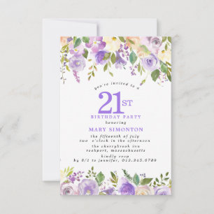 KLEINE 21. Geburtstagsfeier Lila Rosen Blumenstrau Einladung
