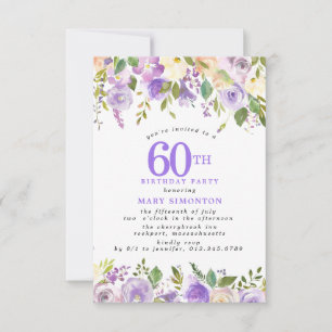 KLEINE 60. Geburtstagsfeier Lila Rosen Blumenstrau Einladung