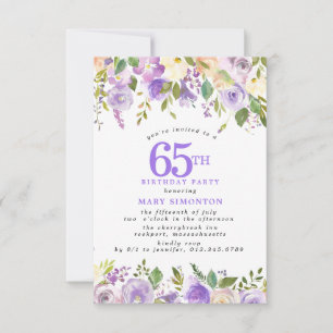 KLEINE 65. Geburtstagsfeier Lila Rosen Blumenstrau Einladung