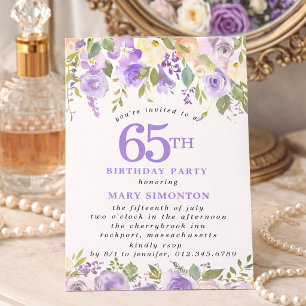 KLEINE 65. Geburtstagsfeier Lila Rosen Blumenstrau Einladung
