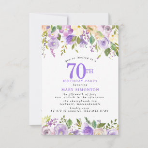 KLEINE 70. Geburtstagsfeier Lila Rosen Blumenstrau Einladung