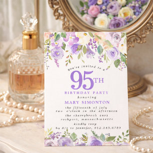 KLEINE 95. Geburtstagsfeier Lila Rosen Blumenstrau Einladung