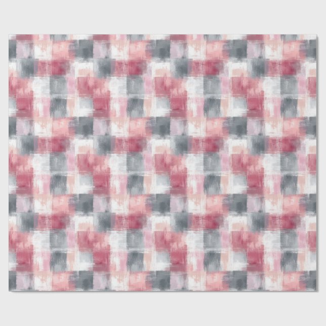 Kleine Abstrakte Gingham Pink und Grau Geschenkpapier (Flach)
