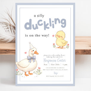Kleine alberne Ente Blaue Schleife Florale Babypar Einladung