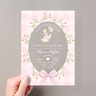 Kleine alberne Gans Baby Shower Pink Gingham Acryleinladungen