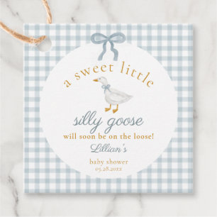 Kleine alberne Gans Blaue Gingham-Babyparty-Tags Geschenkanhänger