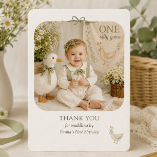Kleine alberne Gans Sage Grün Erster Geburtstag Dankeskarte