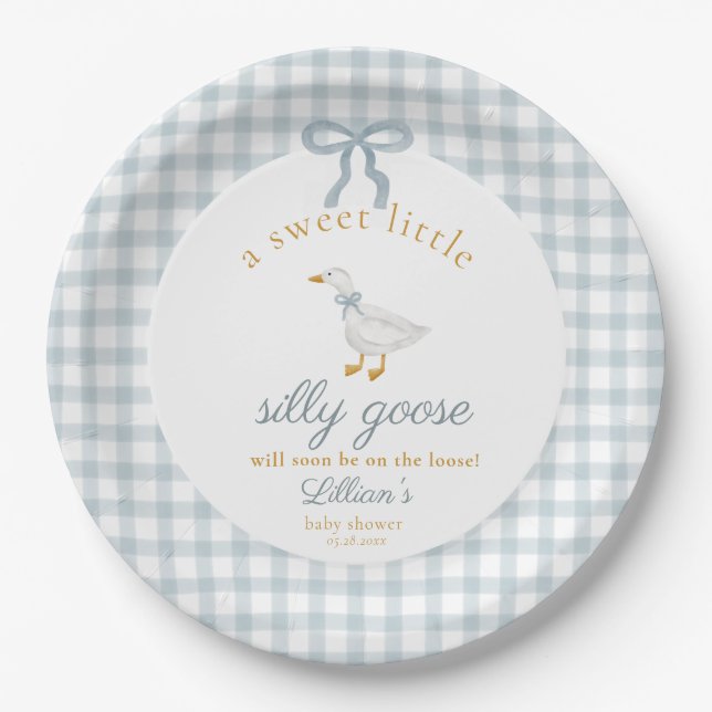 Kleine alberne Gans-Schmetterlings-Baby-Party Blau Pappteller (Vorderseite)