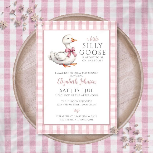 Kleine Alberne Gänsepink-Girl-Kinderdusche Einladung (Little Silly Goose Pink Girl Baby Shower Invitation)