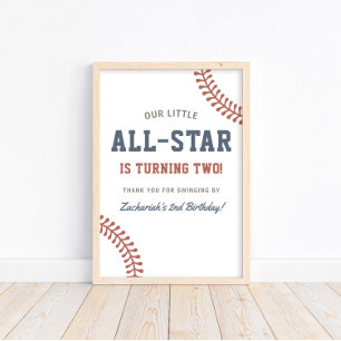 Kleine All-Star Baseball Boys 2. Geburtstag Party Poster