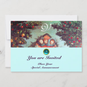 KLEINE ANGELS MONOGRAM hell antikblau rot Einladung