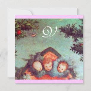 KLEINE ANGELS MONOGRAM hell antikes blaues Rosa Einladung