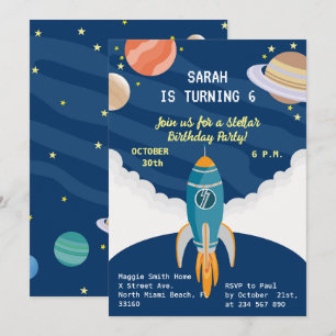 Kleine Astronautenmädchen träumt Geburtstagsparty Einladung