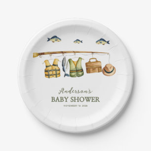 Kleine Aufgeregte Fischer-Baby-Party Pappteller