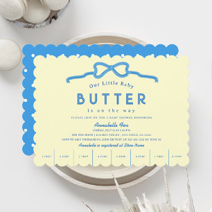 Kleine Baby-Butter Blaue Schleife Baby-Party Einladung