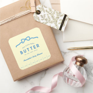 Kleine Baby-Butter Blaue Schleife Baby-Party Quadratischer Aufkleber