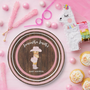 Kleine Baby Cowgirl Western Pink Baby Dusche Pappteller